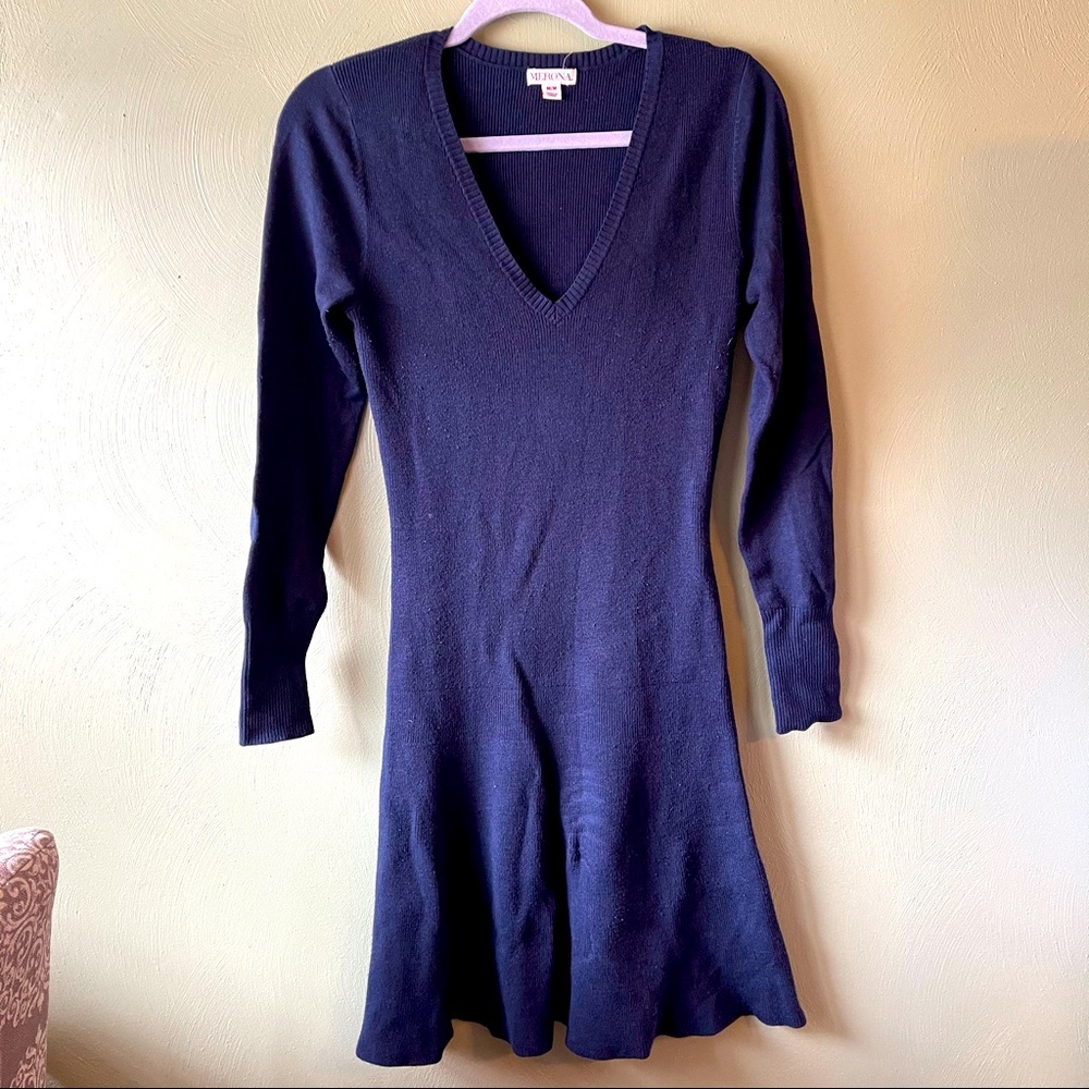 Navy blue sweater winter dress knee length